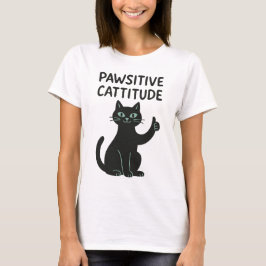 Pawsitive Cattitude - Grappige zwarte kat T-shirt