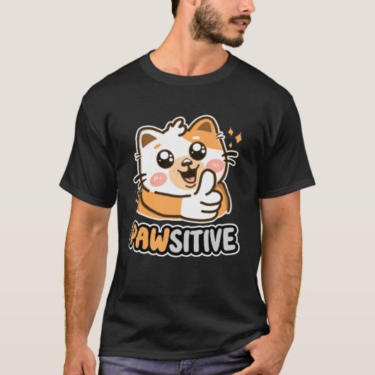 Pawsitive Cute Cat Thumbs Up Kitten T-shirt (Voorkant)