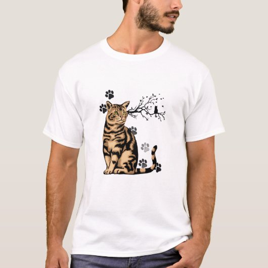 "Pawsitive Vibes" T-Shirt with Cat (Voorkant)