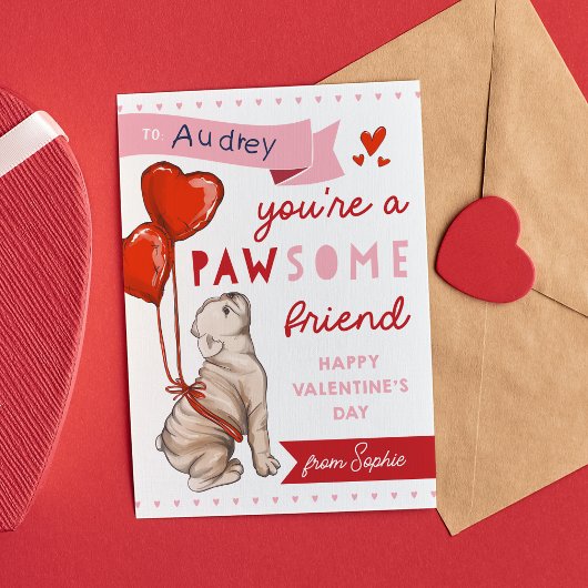 Pawsome Friend Chien classe Valentines Carte de jo
