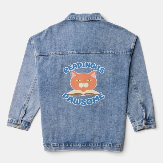 Pawsome Funny Book Cartoon Cat Denim Jacket (Achterkant)