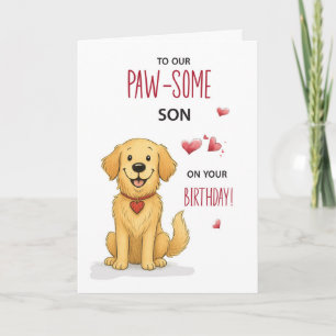 Pawsome Son Verjaardag Grappige Golden Retriever Kaart