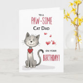 Pawsome van Cat Dad Funny Birthday Kaart (Gele Bloem)
