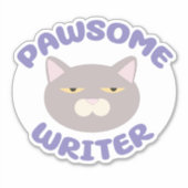 Pawsome Writer Fun Kat Karakter Ontwerp Sticker (Voorkant)