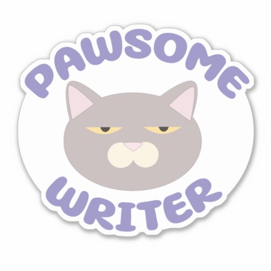 Pawsome Writer Fun Kat Karakter Ontwerp Sticker (Voorkant)