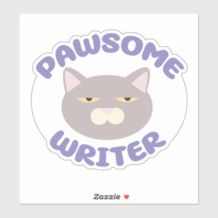 Pawsome Writer Fun Kat Karakter Ontwerp Sticker