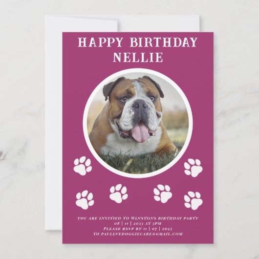 Pawties chien photo et texte rose invitation de la (Devant)