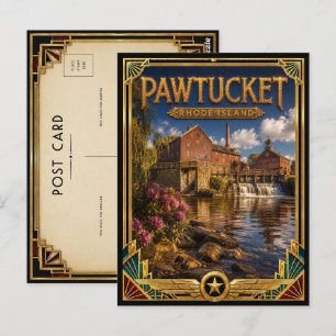 Pawtucket Rhode Island Vintage Art Deco Gouden Tij Briefkaart