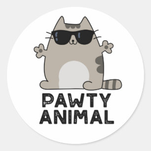 Pawty Animal Funny Party Cat Pun Ronde Sticker