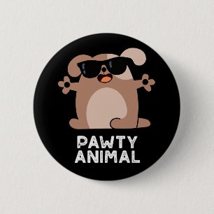 Pawty Animal Funny Party Dog Pun Dark BG Ronde Button 5,7 Cm