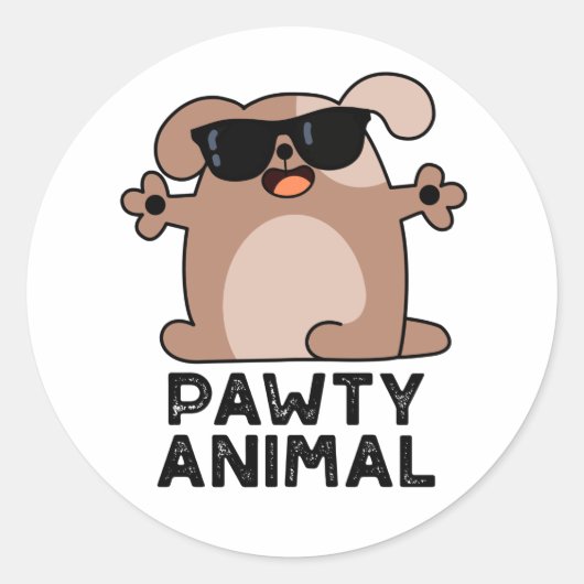 Pawty Animal Funny Party Dog Pun Ronde Sticker (Voorkant)