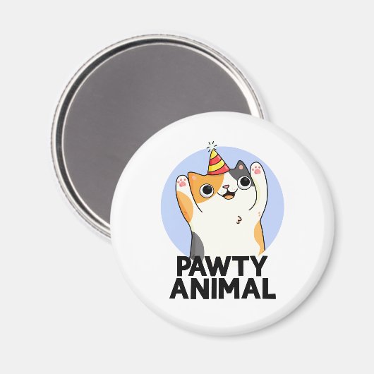 Pawty Animal Funny Party Pet Cat Pun Magneet (Voorkant / Achterkant)