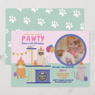 Pawty Birthday Cat Kitten Paw Girls Foto Kaart