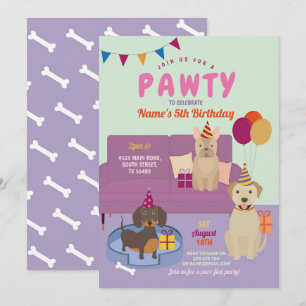 Pawty Birthday Dogs Party Puppy Fun Paars Kaart