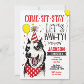 Pawty Birthday Invitation Dog Puppy Husky (Devant)