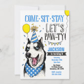 Pawty Birthday Invitation Dog Puppy Husky (Devant)