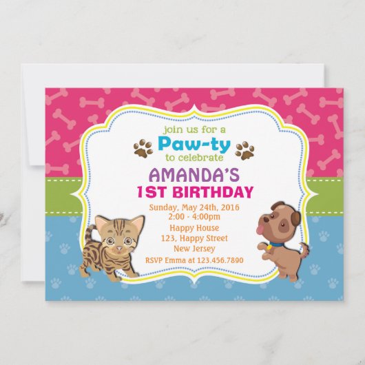 Pawty Birthday Invitation Kaart (Voorkant)