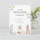 Pawty Blue Boy Dog Invitation d'anniversaire (Debout devant)