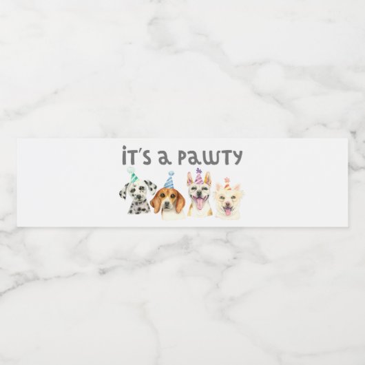 Pawty Dog Verjaardag Puppy Waterfles Etiket (Enkel label)