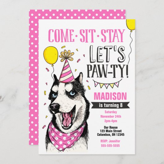 Pawty Invitation Anniversaire Chien Chien Chien Ch (Devant / Derrière)