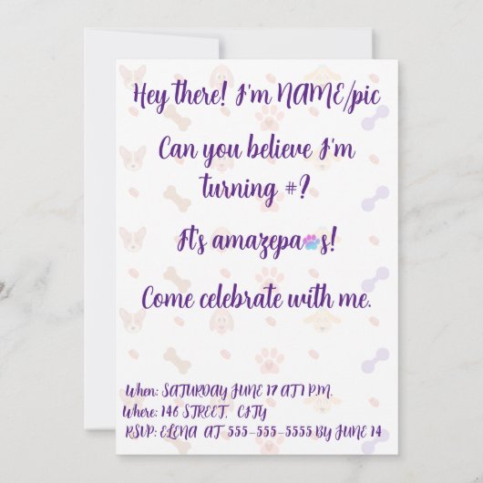 Pawty Invitation d'anniversaire (Dos)