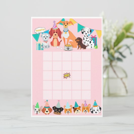Pawty puppy dog moederdy bingo crads kaart (Staand voorkant)