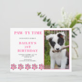 Pawty Rose Heure Chien Anniversaire Invitation (Debout devant)