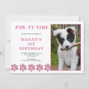 Pawty Rose Heure Chien Anniversaire Invitation