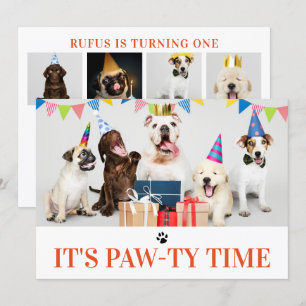 Pawty Time Dog Thed Birthday 5-fotokaart Kaart