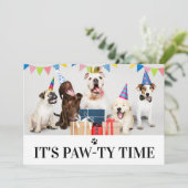 Pawty Time Dog Thed Birthday 5-fotokaart Kaart (Staand voorkant)
