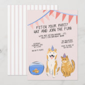 Pawty Time Kids Birthday Invitation | House Pets (Devant / Derrière)