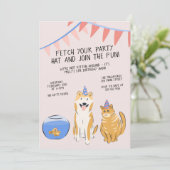 Pawty Time Kids Birthday Invitation | House Pets Kaart (Staand voorkant)
