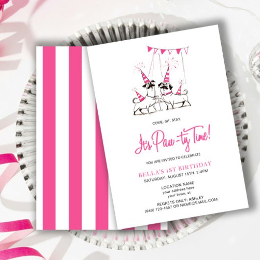Pawty Time Puppy rose Anniversaire Invitation