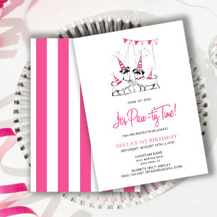 Pawty Time Puppy Roze Verjaardag Party Uitnodiging