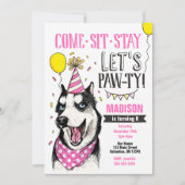 Pawty Verjaardag Uitnodiging Hond Puppy Husky Meis (Voorkant)