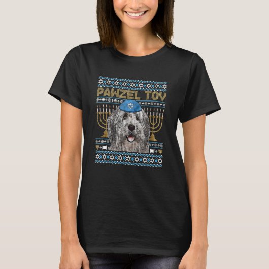 Pawzel Tov Joods oud Engels Sheepdog Dog Funny H T-shirt (Voorkant)