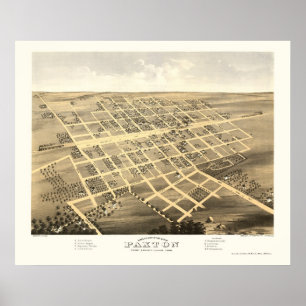 Paxton, IL Panorama Map - 1869 Poster