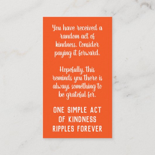 Pay it Forward Random Act of Kindness Homelessness Visitekaartje (Achterkant)