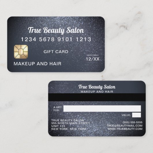 Payne Grey Glitter Credit Kaart Cadeaubon Visitekaartje (Voorkant / Achterkant)