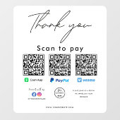 Paypal Cash App Venmo QR Code Logo Dank u Raamsticker (Vel)