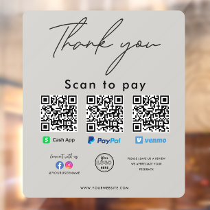 Paypal Cash App Venmo QR Code Logo Dank u Raamsticker