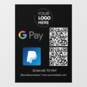 Paypal G Pay QR Code Betaling | Scannen naar zwart Raamsticker (Vel)