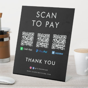PayPal Venmo Cash App Scan naar Pay QR Code Black Reclamebord Met Voetstuk