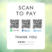 PayPal Venmo Cash App Scan naar Pay QR Code White Raamsticker (Vel 3)