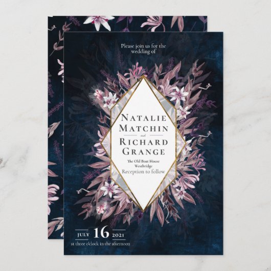 Pays art floral invitation mariage, invitation (Devant / Derrière)