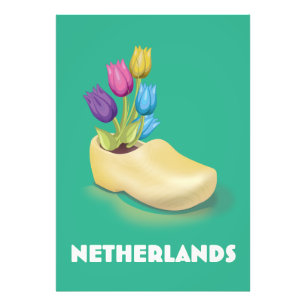 Pays-Bas Clog et fleurs poster de voyage Toile