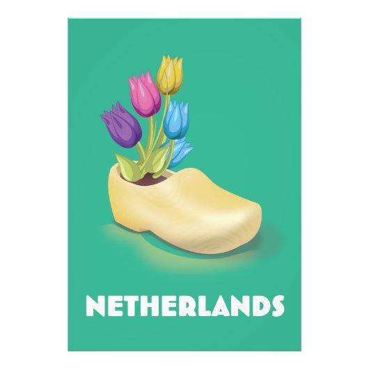 Pays-Bas Clog et fleurs poster de voyage Toile (Devant)