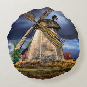 Pays-Bas Windmill Coussin rond paysage