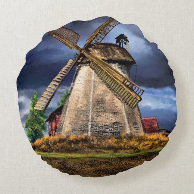 Pays-Bas Windmill Coussin rond paysage (Dos)