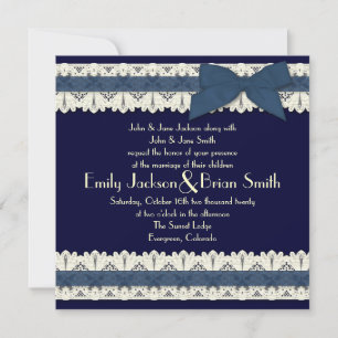 Pays bleu ruban dentelle invitation de mariage